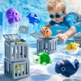 Pool dive toys for kids with 6 ocean animals and 6 dive cages, summer swimming and bath toy set for underwater rescue play