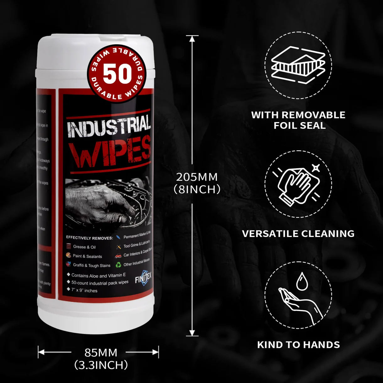 FINITEX Industrial Heavy-Duty Cleaning Wipes — Canister 50 pcs