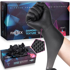 FINITEX black nitrile gloves 6.3 mil with 3D diamond texture, box of 100