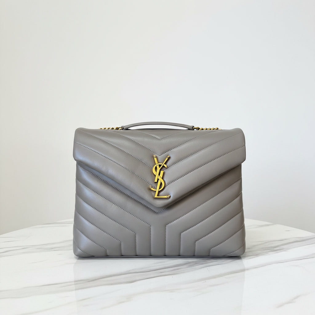 Saint Laurent Loulou Medium Shoulder Bag — Beige Quilted Leather
