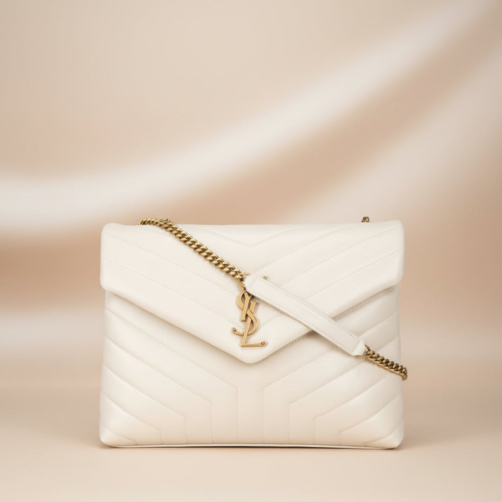 Saint Laurent Loulou Medium Shoulder Bag — Beige Quilted Leather