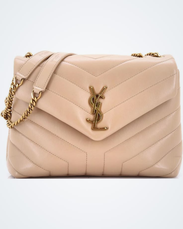 Saint Laurent Loulou Medium Shoulder Bag — Beige Quilted Leather