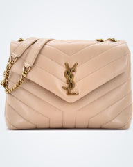 Saint Laurent Loulou Medium Shoulder Bag — Beige Quilted Leather