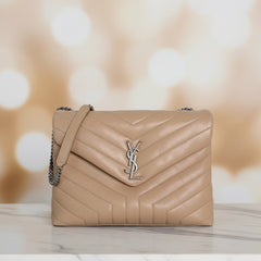 Saint Laurent Loulou Medium Shoulder Bag — Beige Quilted Leather