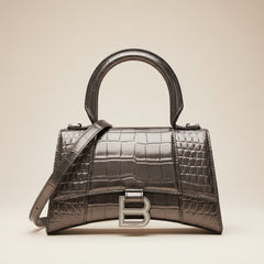 Balenciaga Hourglass XS top handle bag in croc-embossed leather with B logo buckle and detachable shoulder strap