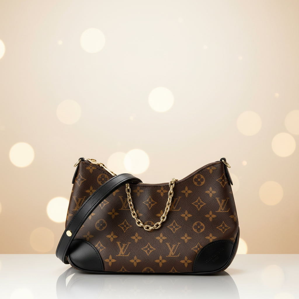 Louis Vuitton Boulogne PM shoulder bag in Monogram coated canvas with leather trim, front view